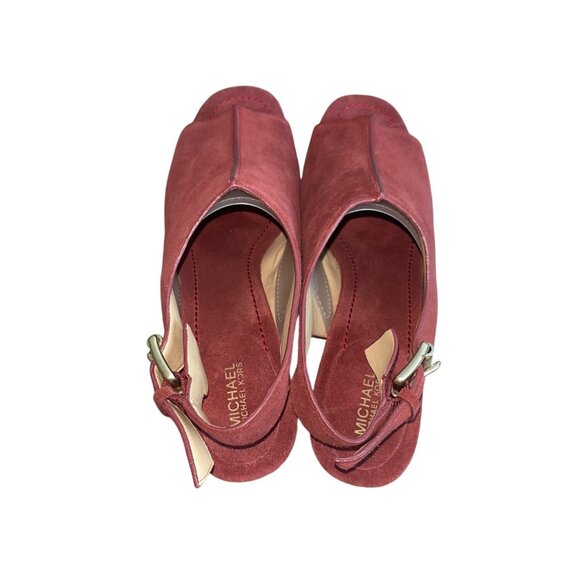 Michael Kors Women's Brick Red Suede Piper Sling Peep Toe Heels Sz 8M - Picture 7 of 10